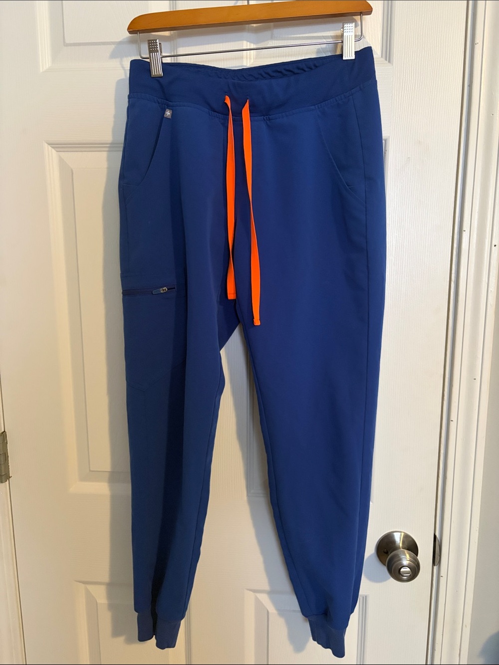 Figs Women’s Electric Blue Jogger Scrub Pants with Orange Drawstring